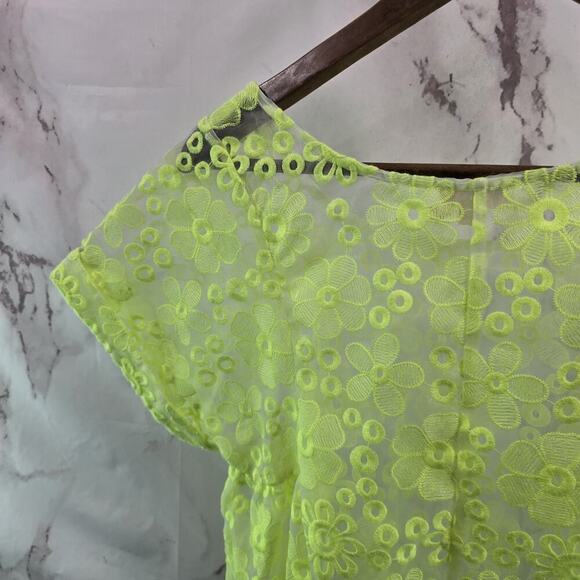 Anthropologie Top Womens Small Neon Lace Sheer Cover Up Meadow Rue Chartreuse - Picture 6 of 9